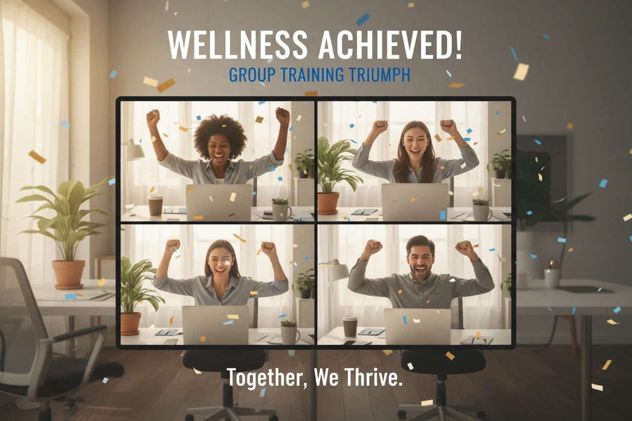 Group of people celebrating success in virtual training session 